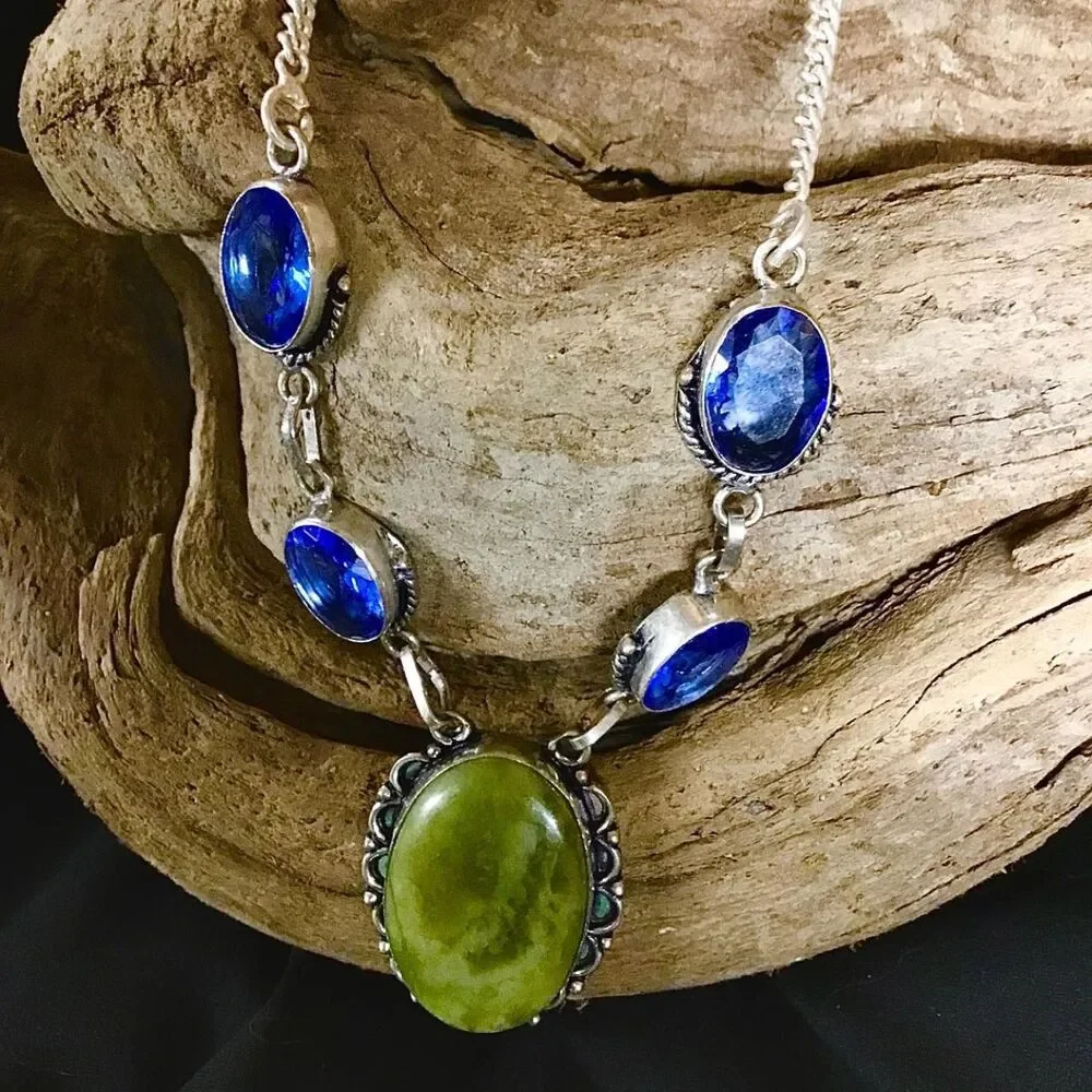One-of-a-Kind Green Gary Jasper & Topaz Statement Necklace | Boho Woowoo woman